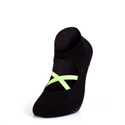 Murr Kaydırmaz Yoga Pilates Dans Egzersiz Fitness Kardiyo  Çorabı (Siyah Çorap -Yeşil bantlı )